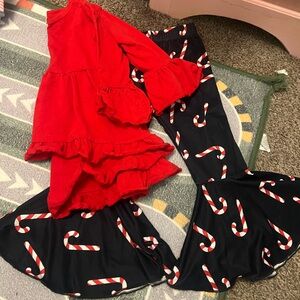 Red Ruffle Top and Candy Cane Flare Pants Set